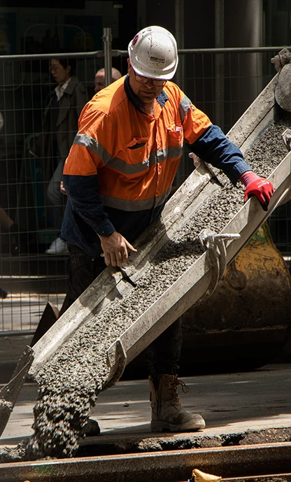 Concrete manufacturing process at YRCM concrete products factory in UAE